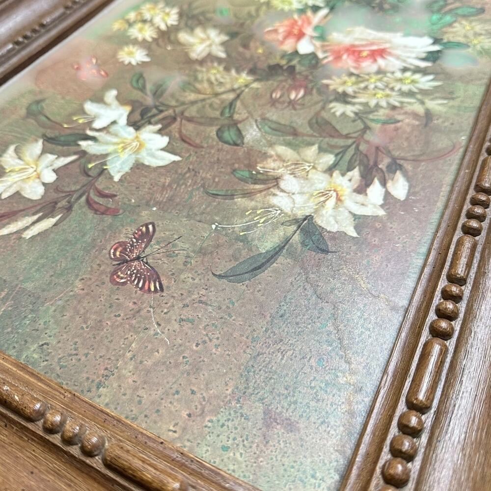 Vintage Ornate 1973 Burwood Faux Wood Picture Frame Floral & Butterfly Design - Picture 3 of 10